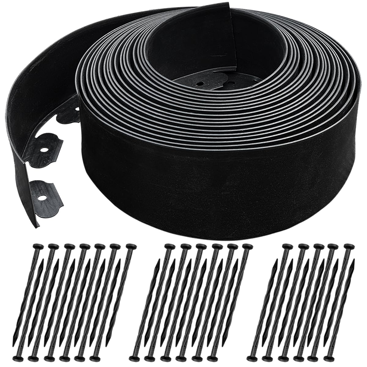 Photo 1 of 40 FT Landscape Edging No Dig [Extra Tall 4 Inch High] with 36 Spikes, Heavy-Duty Plastic Garden Edging Border (Black, 40FT)
