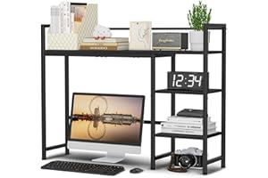 Snughome Desk Shelf, 38.6" Desk Hutch for Computer Monitor, Desktop Organizer Shelf, 4 Tier Desk Display Rack, Wood Desktop Bookshelf Storage Rack for Home Office Dorm, Black