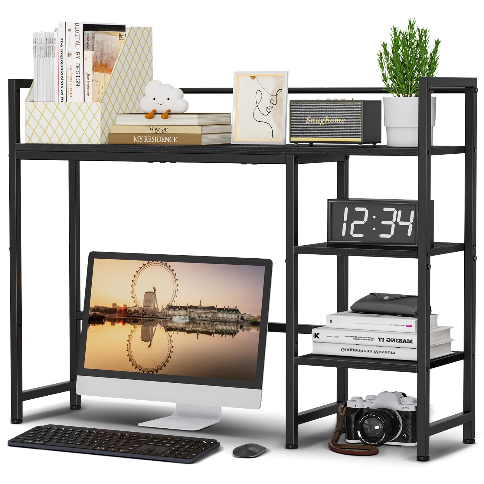 Photo 1 of Snughome Desk Shelf, 38.6" Desk Hutch for Computer Monitor, Desktop Organizer Shelf, 4 Tier Desk Display Rack, Wood Desktop Bookshelf Storage Rack for Home Office Dorm, Black