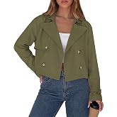 PRETTYGARDEN Cropped Trench Coat For Women Short Jacket | Soft Lightweight Coats, Lapel Double Breasted, Long Sleeve Loose Fit, Casual Work Office Jackets, Fall Winter Outwear