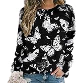 ZOCAVIA Cat Sweatshirts for Women Fall Fashion Casual Crewneck Pullover Tops Butterfly Floral Graphic Y2K Long Sleeve T Shirt