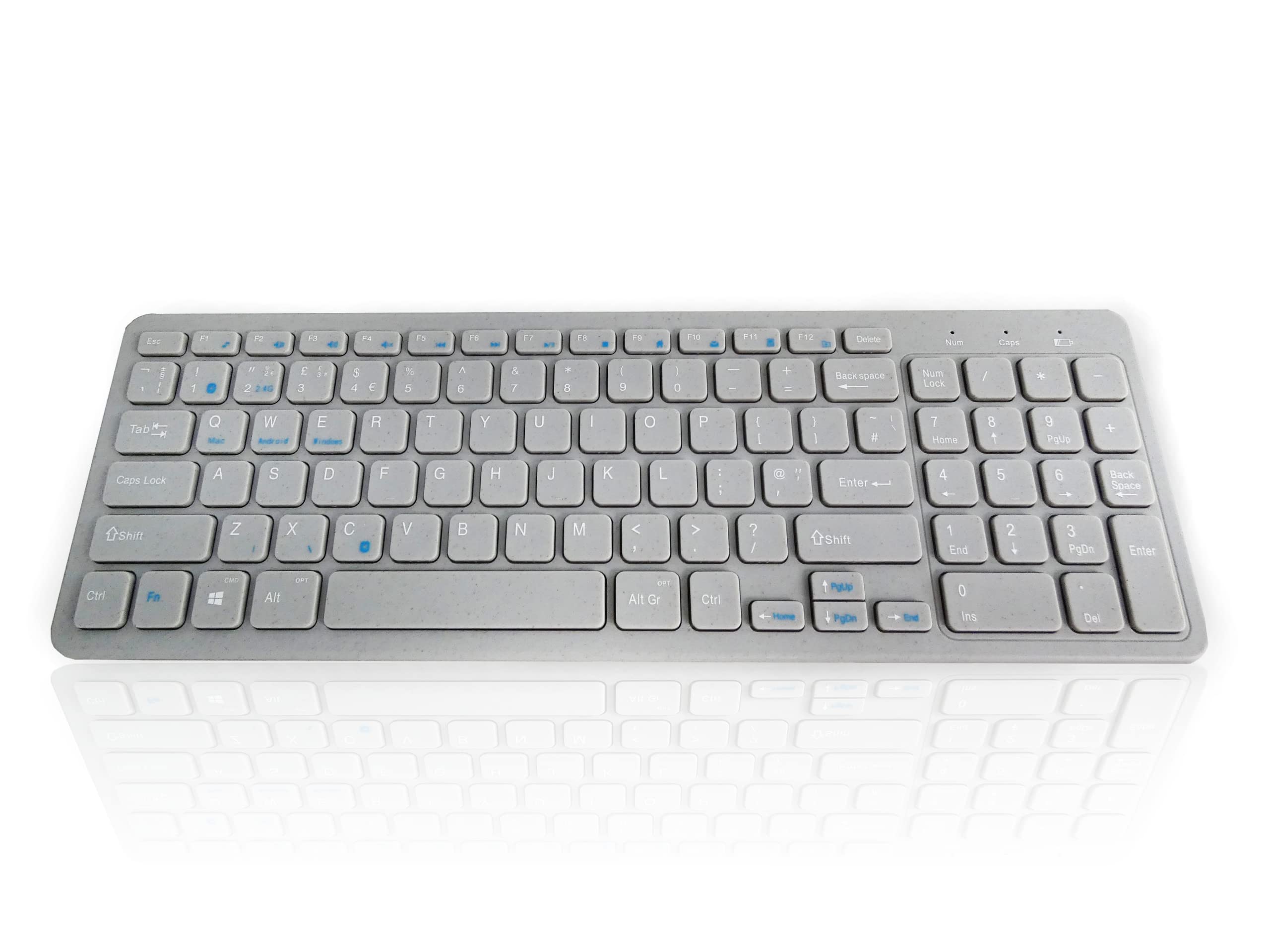 Accuratus Image ECO Step One Wheat Keyboard - Wireless Bluetooth 5.1 & RF 2.4Ghz Part Bioplastic Wheat Grass Polymer Keyboard - Pewter Grey/Duck Egg Blue (Pewter Grey)