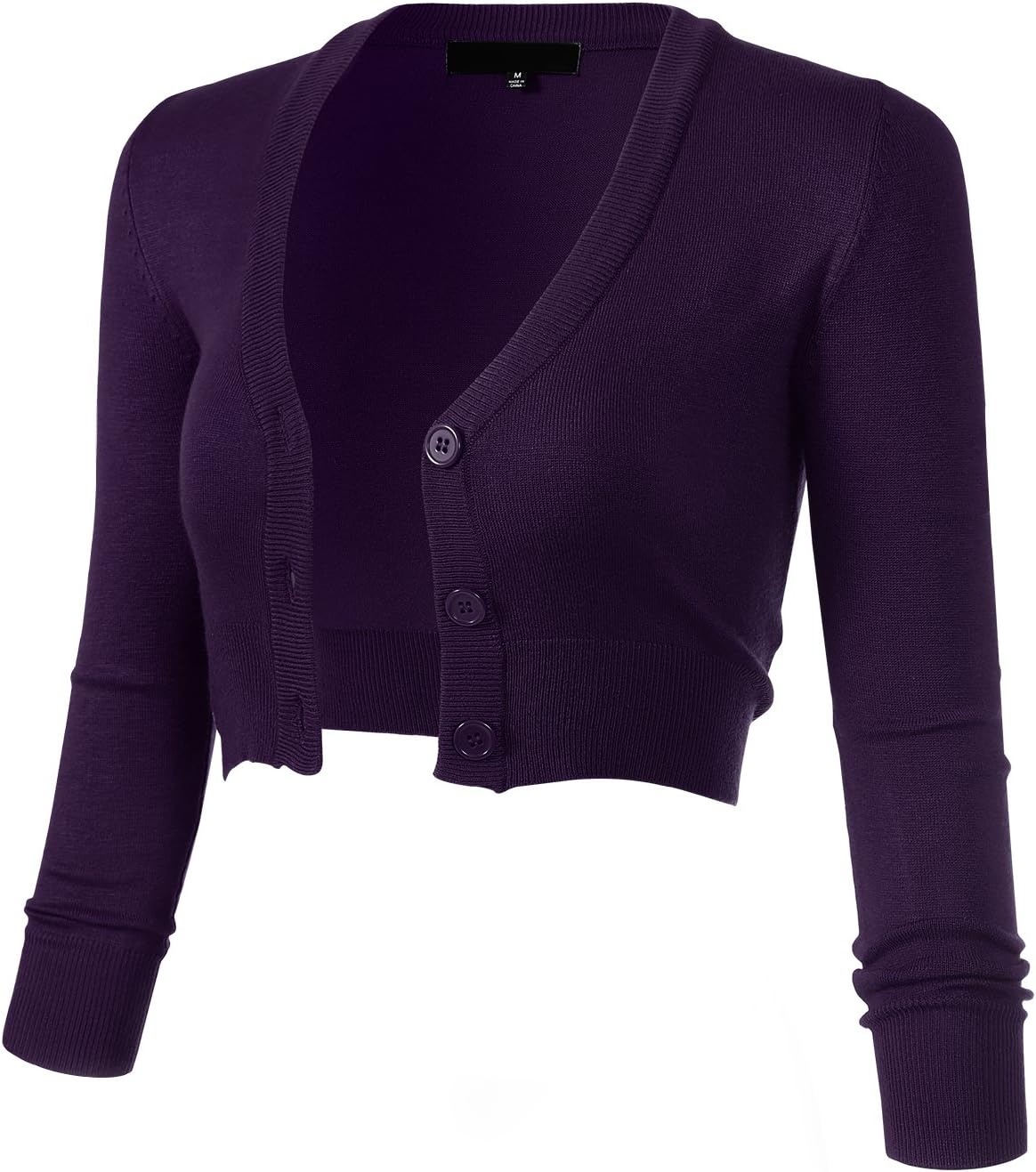 AllsenseWomen's 3/4 Sleeve Cropped Bolero Shrug Button Down Cardigan Sweater Lightweight Knit