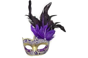 Awlsyj Women's Feather Masquerade Mask Venetian Halloween Mardi Gras Costumes Party Ball Prom Mask