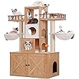 Heybly Cat Tree with Litter Box Enclosure for Indoor Big Cat, Cat Tower for Large Cats 20 lbs Heavy Duty,Modern Cat Condo Furniture with Scratching Posts, Walnut HCT110WB
