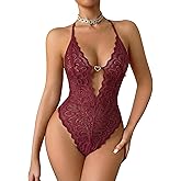 Avidlove Lace Lingerie for Women Sexy Deep V Teddy Racerback Backless Bodysuit Cut Out Mini Babydoll XS-XXL
