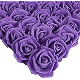 IPOPU Artificial Roses Flowers Heads, 100Pcs Stemless Foam Roses Heads Bulk 3in Fake Flowers for Crafts, Wall Decorations, DIY Wedding Bouquets, Bridal Shower, Party Home Decoration(Dark Purple)