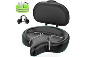 BLUEWIND Oversized Bike Seat, Wide Bicycle Saddle Novel Backrest Design for Electric Bike, Universal Fit Exercise Bike or Road Stationary Bike Seat Cushion for Men & Women
