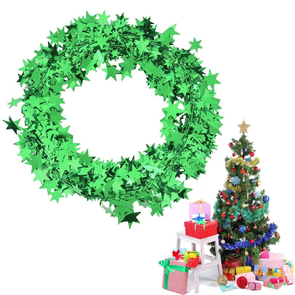 7.5m Star Garland Assort Color Tinsel Wreath for Christmas Tree Decorations for Home Wedding Party Ornament(Green) Clothing Accessories