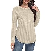 Kinnette Long Sleeve Shirts for Women Fall Sweaters Lightweight Casual Crew Neck Tunic Tops