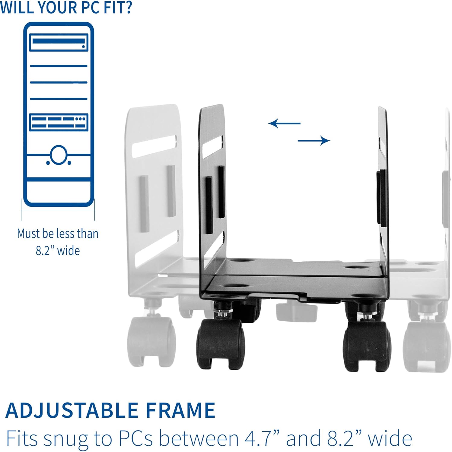 VIVO Black Computer Tower Desktop ATX-Case, CPU Steel Rolling Stand, Adjustable Mobile Cart Holder with Locking Caster Wheels (CART-PC01) : Office Products