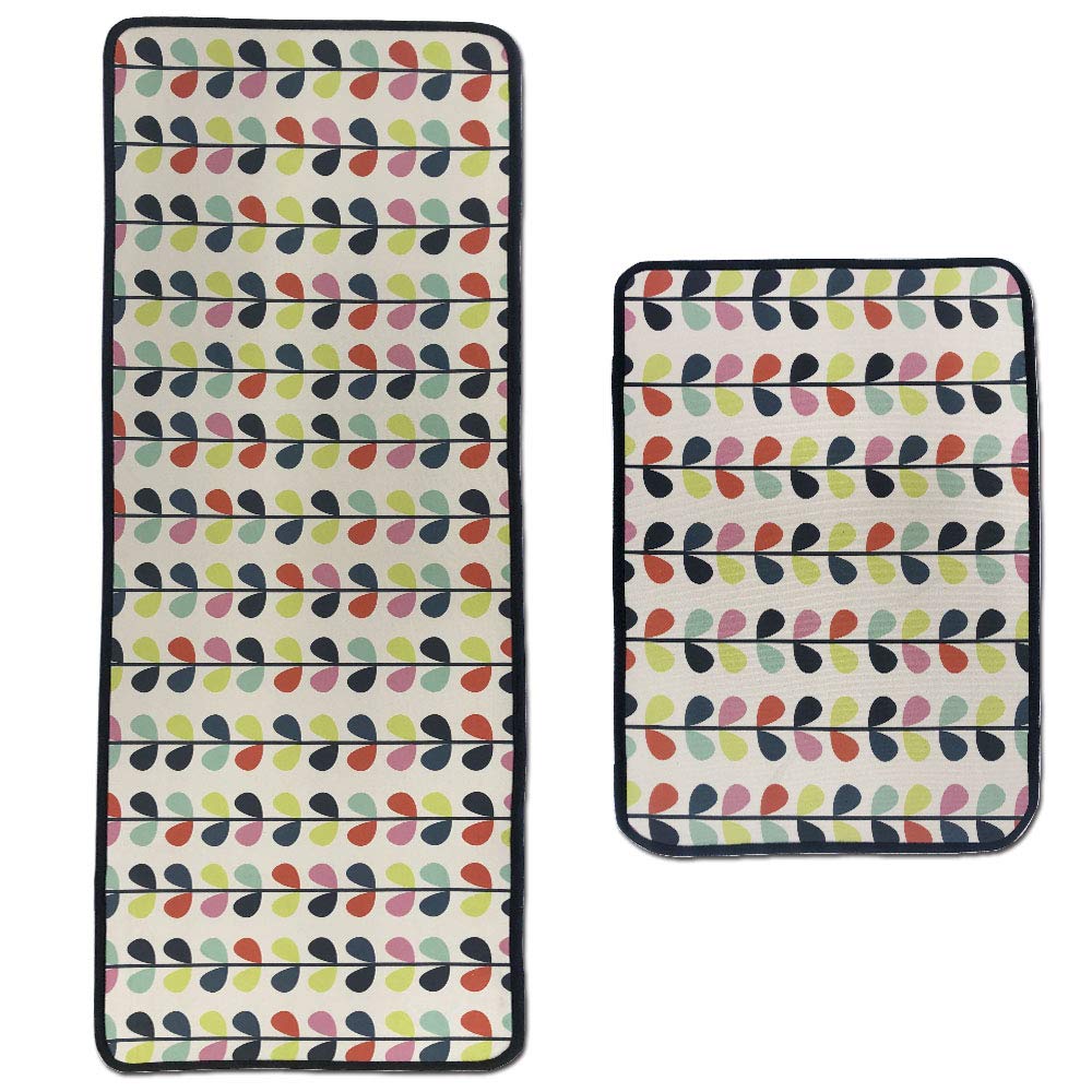 LEEBEI Kitchen Rugs Mats 2 Pieces Sets Non slip Washable Indoor mat,Polyester Kitchen Floor Mat Carpet for Kitchen/Bedroom Non-slip (15.7×23.6 inch+15.7×47.2 inch) (Flower-vine)