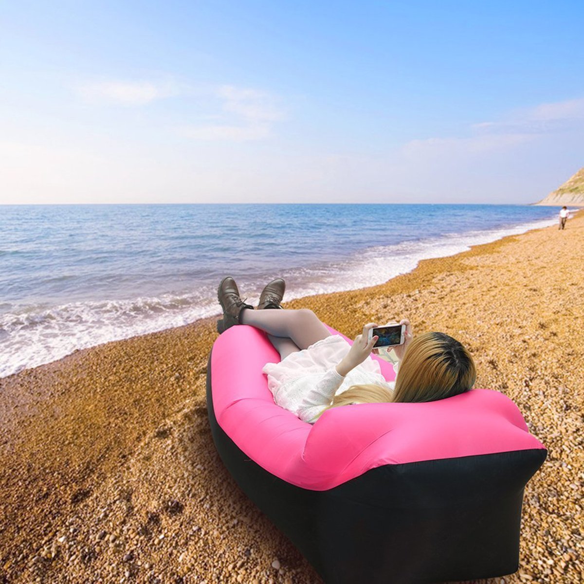 Set 4 Pezzi Gonfiabili Per Acqua Con Paillettes: Amaca, Anello Di Nuoto, Pallone Da Spiaggia E Pompa - Trasparenti - 2