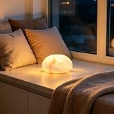Boeavance Natural Marble Lamp Cordless Touch Control Night Light 3-Way Dimmable Pat Light LED Ambient Glow Lamp Type-C Rechargeable Portable Stone Bedside Desk Lamp Zen Home Decor(4.72x4.72x2.36in)