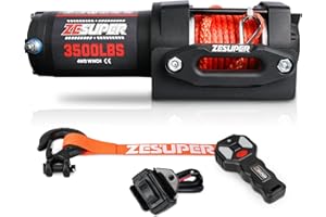 ZESUPER 3500 lb 12V DC Electric Winch 30 ft Synthetic Rope UTV ATV Boat Trailer Winches Off Road Waterproof Towing Winch Kits