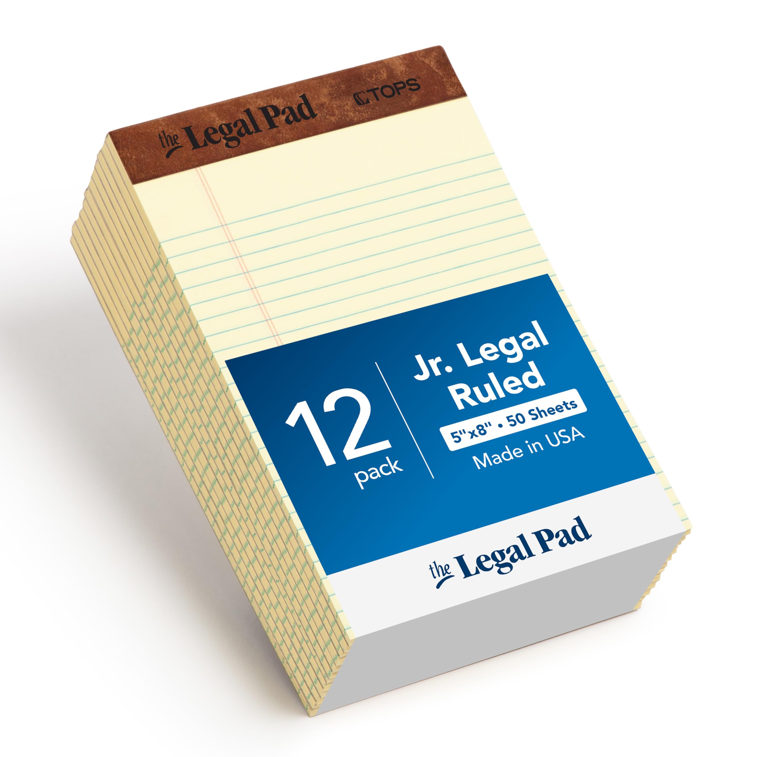 TOPS 5 x 8 Legal Pads, 12 Pack, The Legal Pad Brand, Narrow Ruled, Yellow Paper, 50 Sheets Per Writing Pad, Made in The USA (7501)