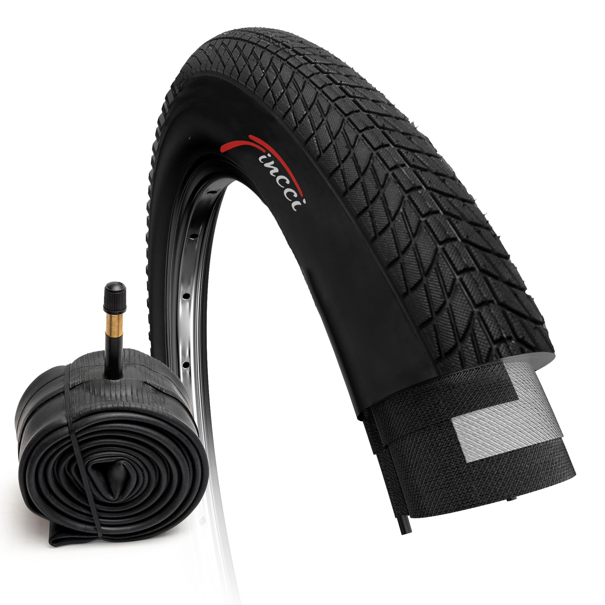 Fincci Bike 20 x 1.75 Tyre - Set Tyre 20" with 1x 20-Inch Schrader Inner Tube, Tire 47-406 for Kids, Teenagers and Adults - Pack for BMX, Tricycle, City, Road, MTB, Folding and Electric Bicycles