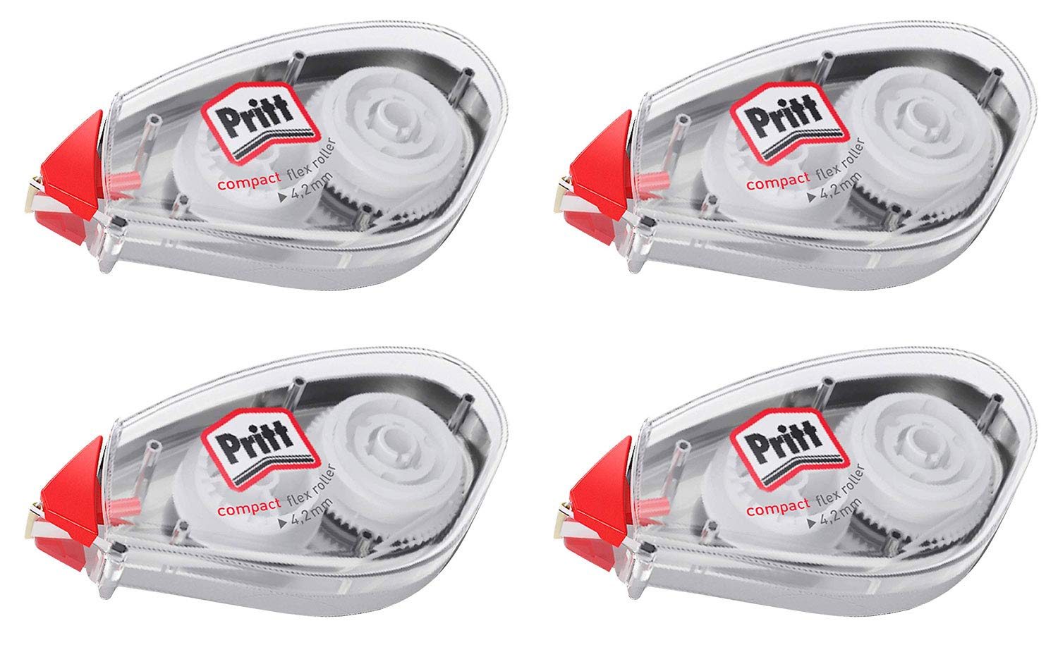 Pritt Compact Flex Correction Roller, Immediately Overwritable, Easy to Use with Flexible Tip, Tape Length 10 m, Tape Width 4.2 mm, Economy Set with 4 Rollers, 9H PCK4B4X