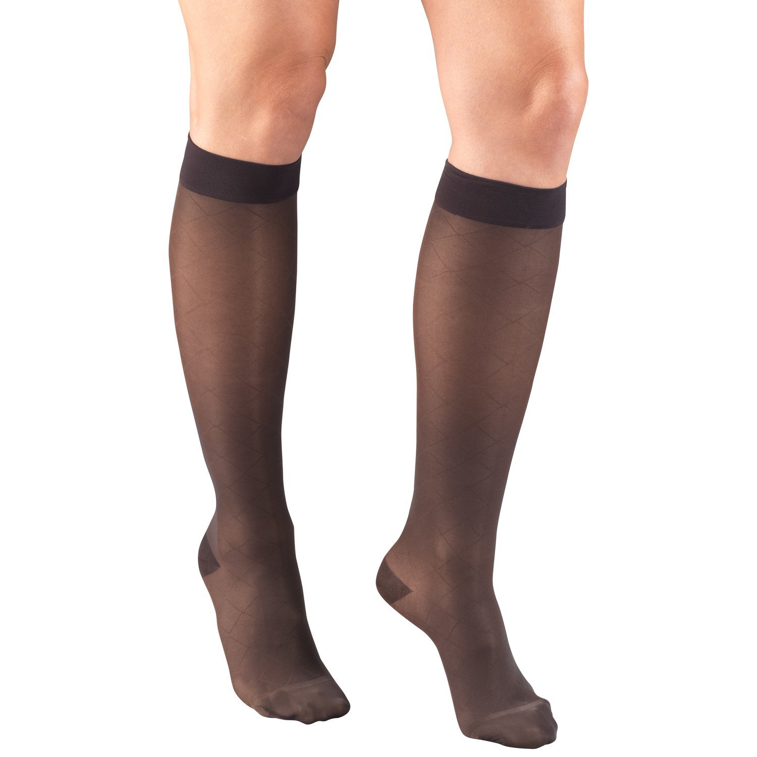 Photo 1 of Truform Sheer Compression Stockings, 15-20 mmHg, Women's Knee High Length, Diamond Pattern, Charcoal, Medium