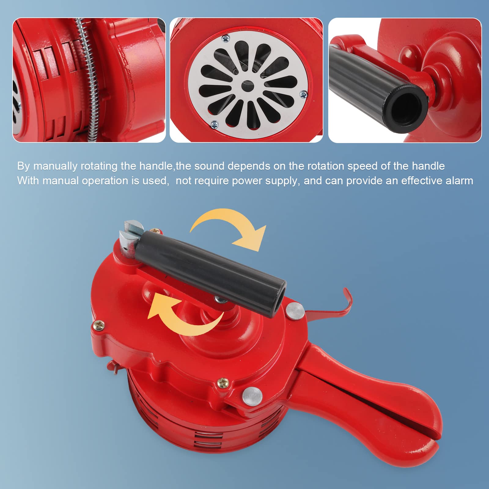 Metal Hand Crank Siren Horn, Manual Handheld Air Raid Siren, Portable Loud Emergency Safety Siren, Red
