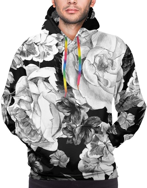 Amazon 黒と白のバラデイジーメンズプルオーバーパーカーセーター トレーナー パーカー 通販