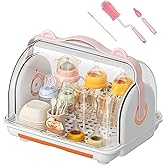 Nollapo Baby Bottle Drying Rack Storage with Cover, 3 Brushes, Orange | Nursing Bottle Storage Box Organizer, Portable Kitchen Cabinet Organizer, Durable Countertop Dryer