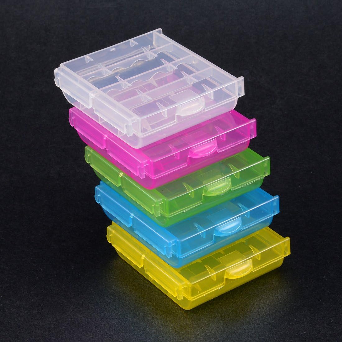 sourcing map 5pcs AAA/AA 4 Cell Power Supply Holder Portable Power Supply Storage Case Protective Container Rose-red/Clear/Green/Blue/Yellow - Image 5