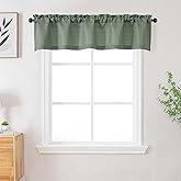 WelvetBLK Sage Green Valances for Windows, Faux Linen Textured Short Curtains for Bathroom Basement Cafe Small Window, Modern Solid Rod Pocket Curtains, Sage Green, 1 Pcs Each 60Wx14L Inch