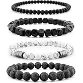 Lameybrt Men&rsquo;s Hematite Bracelet Set Boho Multi - Tiger Eye/Matte Agate/Lava Rock Gifts for Birthday/Anniversary/Christmas