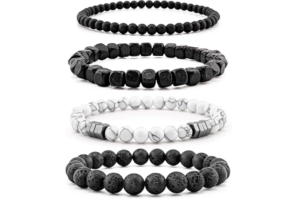 Lameybrt Men’s Hematite Bracelet Set Boho Multi - Tiger Eye/Matte Agate/Lava Rock Gifts for Birthday/Anniversary/Christmas