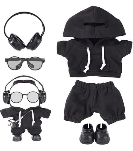 Ensemble Vêtements Poupée 17cm - Sweat à Capuche, Pantalon, Lunettes, Casque, Chaussures - Look Streetwear - Cadeau