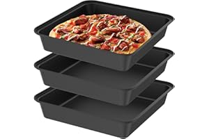 3 Pcs Detroit Style Pizza Pan, Rectangular Deep Dish Pizza Pan, 9.84x9.65x1.9 Inch Nonstick Deep Pizza Baking Pan, Carbon Ste