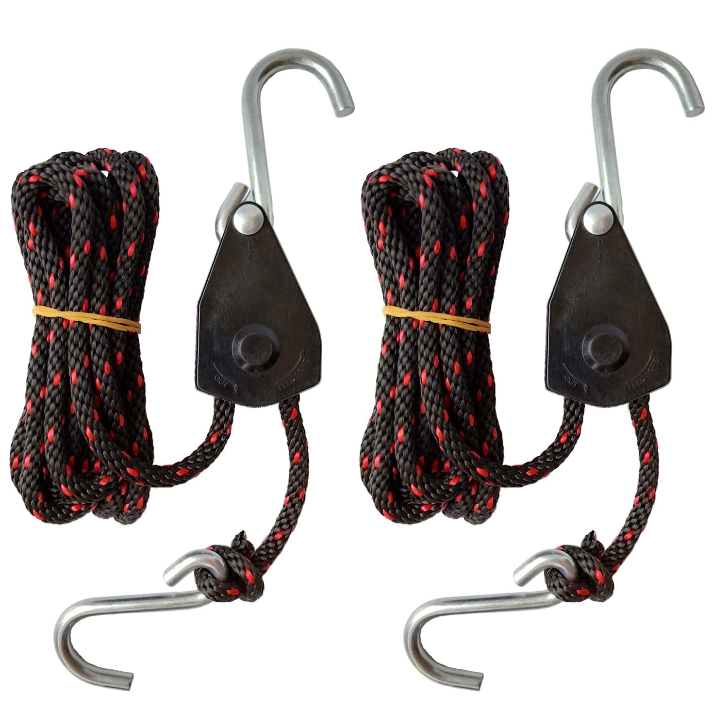 FishYuan Sentry Ratchet Kayak and Canoe Bow and Stern Tie Downs 1/4" Grow Light Heavy Duty Adjustable Rope Hanger (2-Pack)
