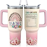 Kearscupra 40oz Teacher Tumbler with Handle and Straw, Appreciation Insulated Stainless Steel Cup, Birthday Travel Coffee Mug Water Bottle, Teachers Day Gifts for Women Men