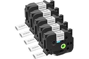 Esaytool 5 Pack Compatible for P-Touch 23.6mm 0.92 HSe-251 HSe251 HS251 HS251 Black on White Heat Shrink Wire Cable Tube Labe