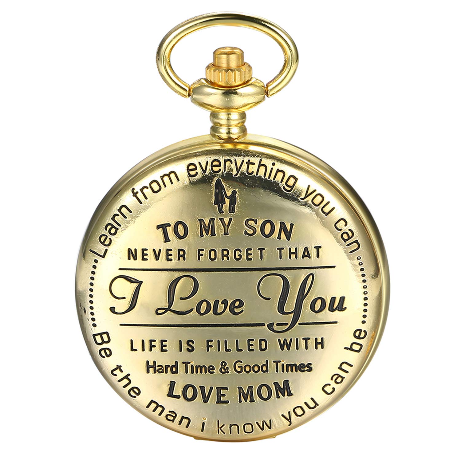 JewelryWe Vintage Gold Tone Pocket Watch Personalized to My Son Pattern Steampunk Retro Pendant Watch