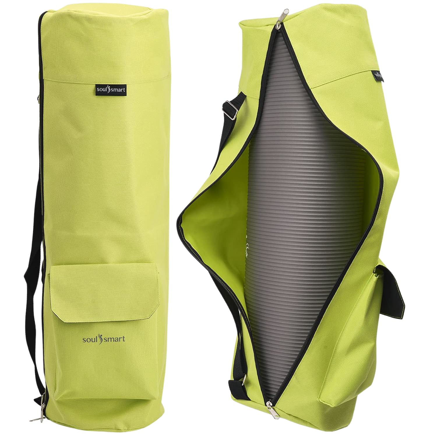 TJC Portable Yoga Mat Bag with Storage Pockets and Adjustable Shoulder Strap Yoga Mat Carry Luggage Bag Made of 100% Polyester Durable Lightweight Side Washable Travel Size 70x20x1 Cm - Green