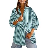 Cicy Bell Womens Oversized Striped Button Down Shirts Boyfriend Long Sleeve Collared Work Blouses