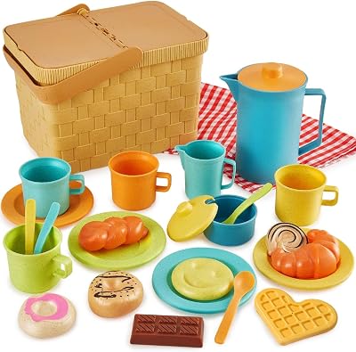 HERSITY Tea Party Set Picnic Toy Afternoon Tea Playset with Basket Mat 3 4 5