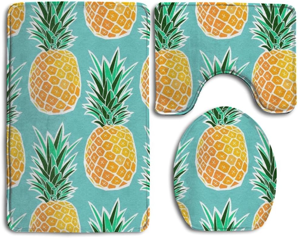 Amazon Com Loomppq Bath Mat Hawaiian Tropical Pineapple Bathroom Carpet Rug Non Slip 3 Piece Bathroom Mat Set Home Kitchen