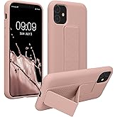 kwmobile Case Compatible with Apple iPhone 11 - Case with Hand Strap and Stand Soft TPU Silicone Coating - Dusty Pink