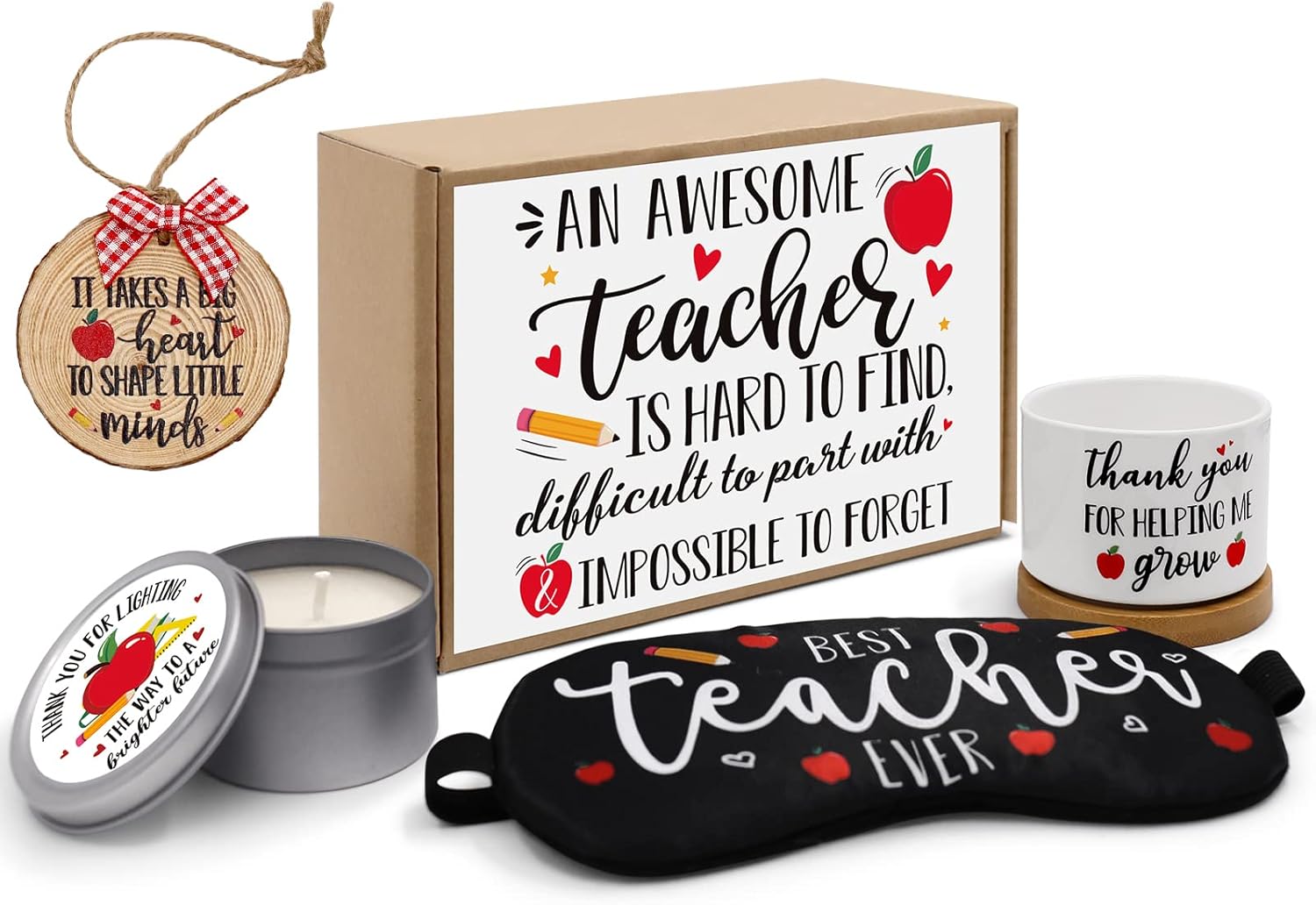 Candles & Holders - Levfla Teacher Appreciation Gift Basket Thanksgiving B-Day Gift Box for Master Tutor Mr. Mrs. Women Holiday Ornament Succulent Plant Pot Greeting Card Apple Candle Present Idea from Student Set of 5