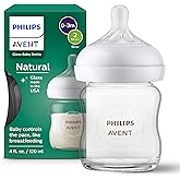 Philips Avent Natural Glass Baby Bottle, Slow Flow, 4 oz, BPA-Free, 1-Pack | Combo Feeding, Baby-Paced Milk Flow, Premium Borosilicate Glass, Easy Sterilizing, Fridge Storage, Slow Flow 2