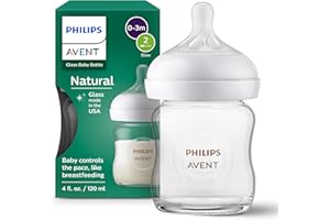Philips Avent Natural Glass Baby Bottle with Natural Response Nipple (Slow Flow, Flow 2), 4oz, SCY910/01