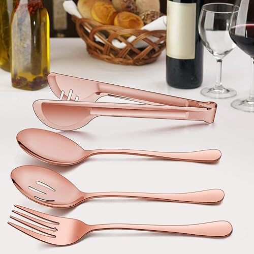 LIANYU Large Serving Spoons And Forks Set Of 12, Stainless Steel Buffet Catering Dinner Party Slotted Serving Spoon Fork 9 8 Inch Mirror Finished Dishwasher Safe - View #6