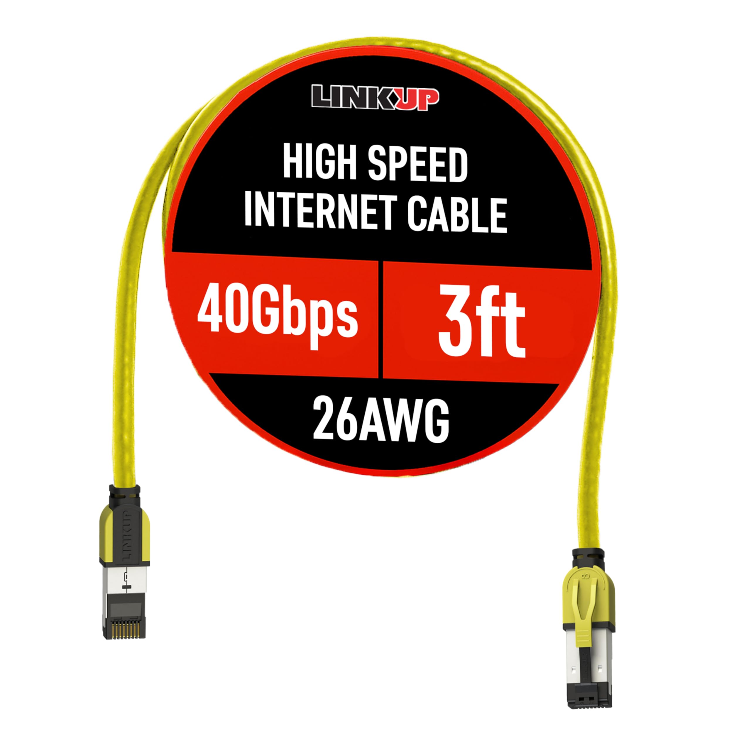 LINKUP – [40Gbps Certified Cat8 Ethernet Patch Cable Double Shielded┃2000MHz (2GHz) Cat8.1┃Future Proof LAN Wires Compatible with Cat7A, Cat7, Cat6A, 25G, 10G, 1G Network [Yellow] - 3ft (0.9M) — image 1