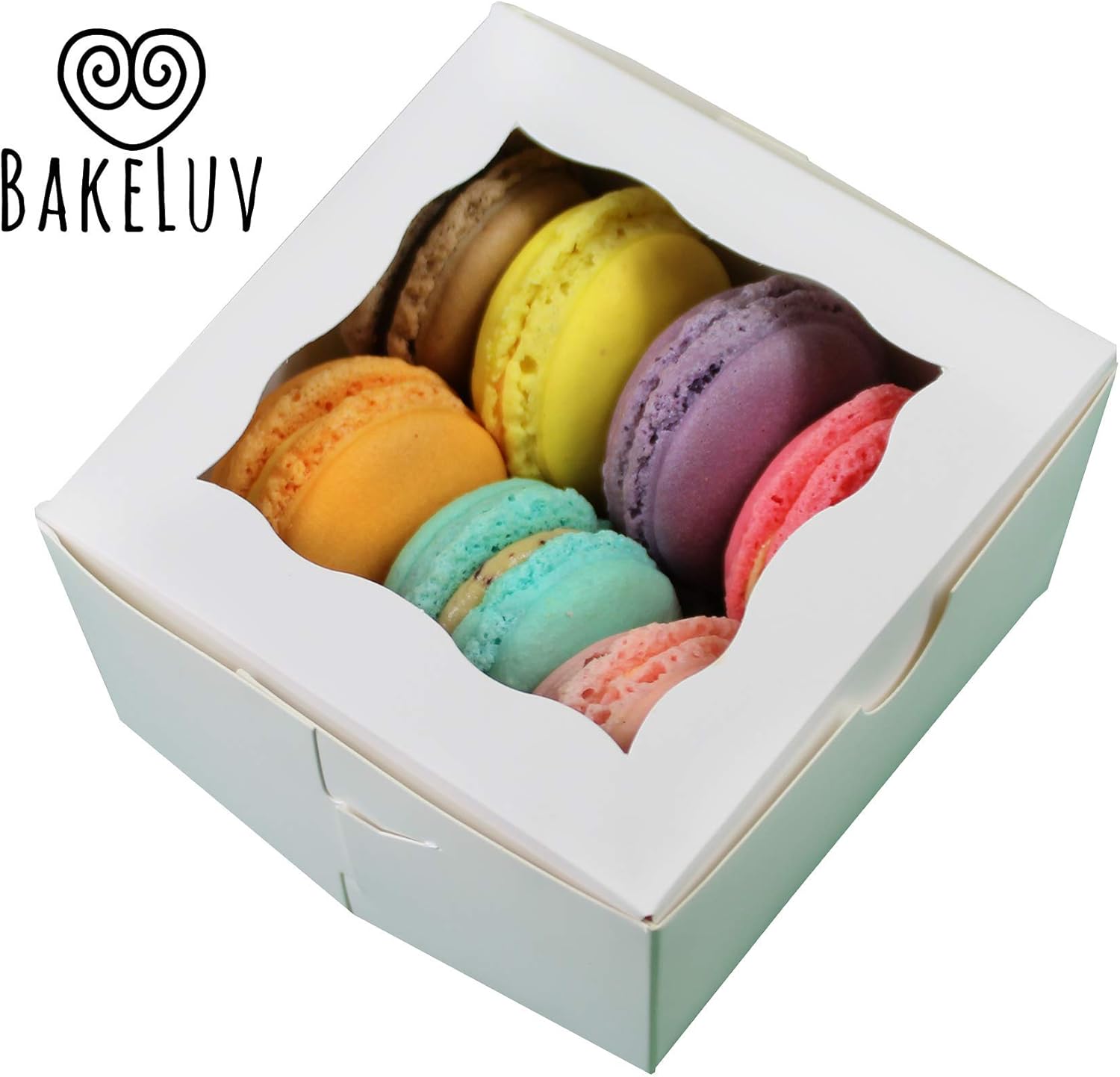 BakeLuv White Bakery Boxes with Window 4x4x2.5 inches | 25 Pack | Thick & Sturdy | Bakery Boxes, Mini Cake Boxes, Cookie Boxes with Window, Dessert, Pastry, Small Treat Boxes with Window