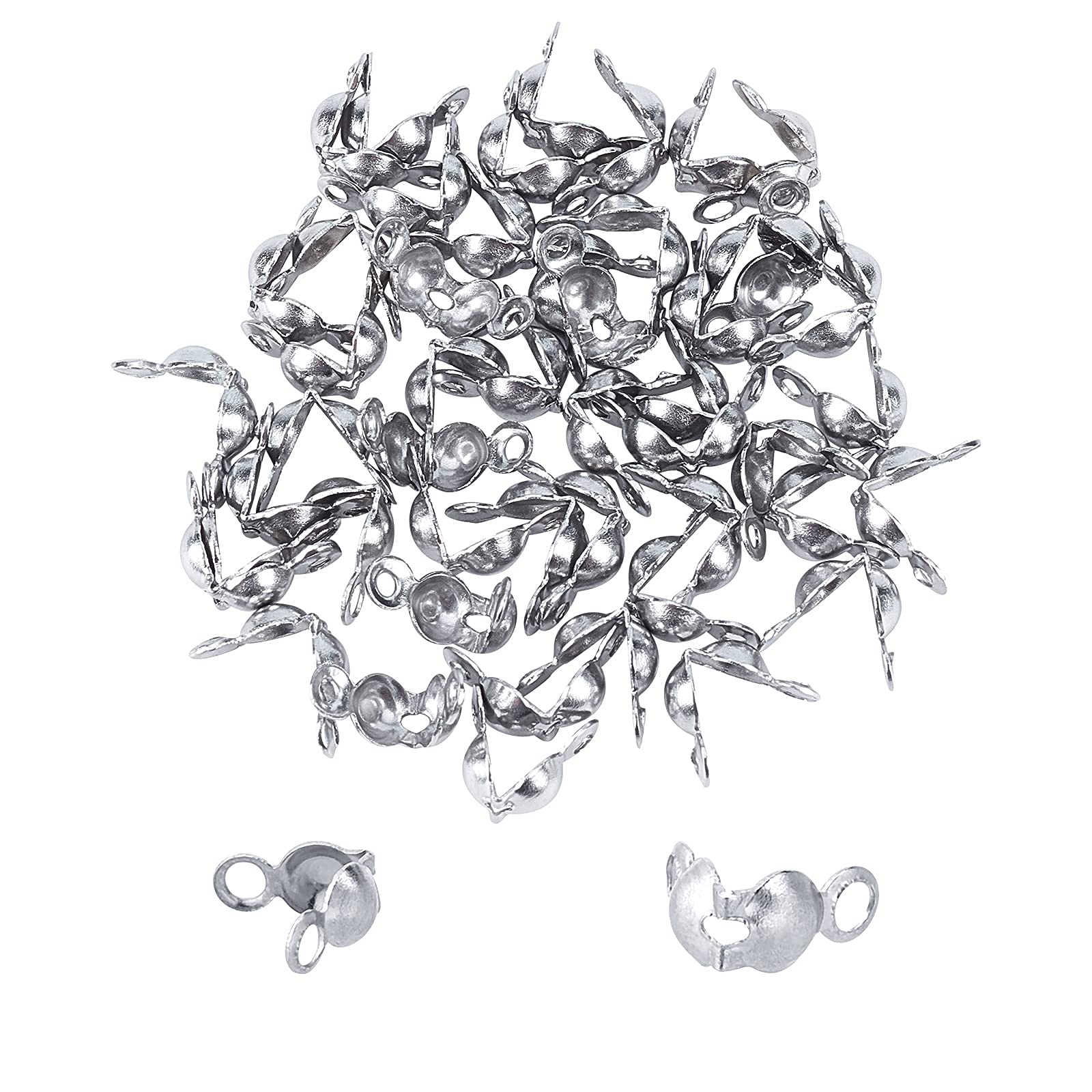 UNICRAFTALE 500pcs 304 Stainless Steel Bead Tips Calotte Ends Clamshell Knot Cover Cord End 1.2mm Small Hole End Caps Knots & Crimp Findings Crafts for DIY Necklace Bracelets Jewelry Making