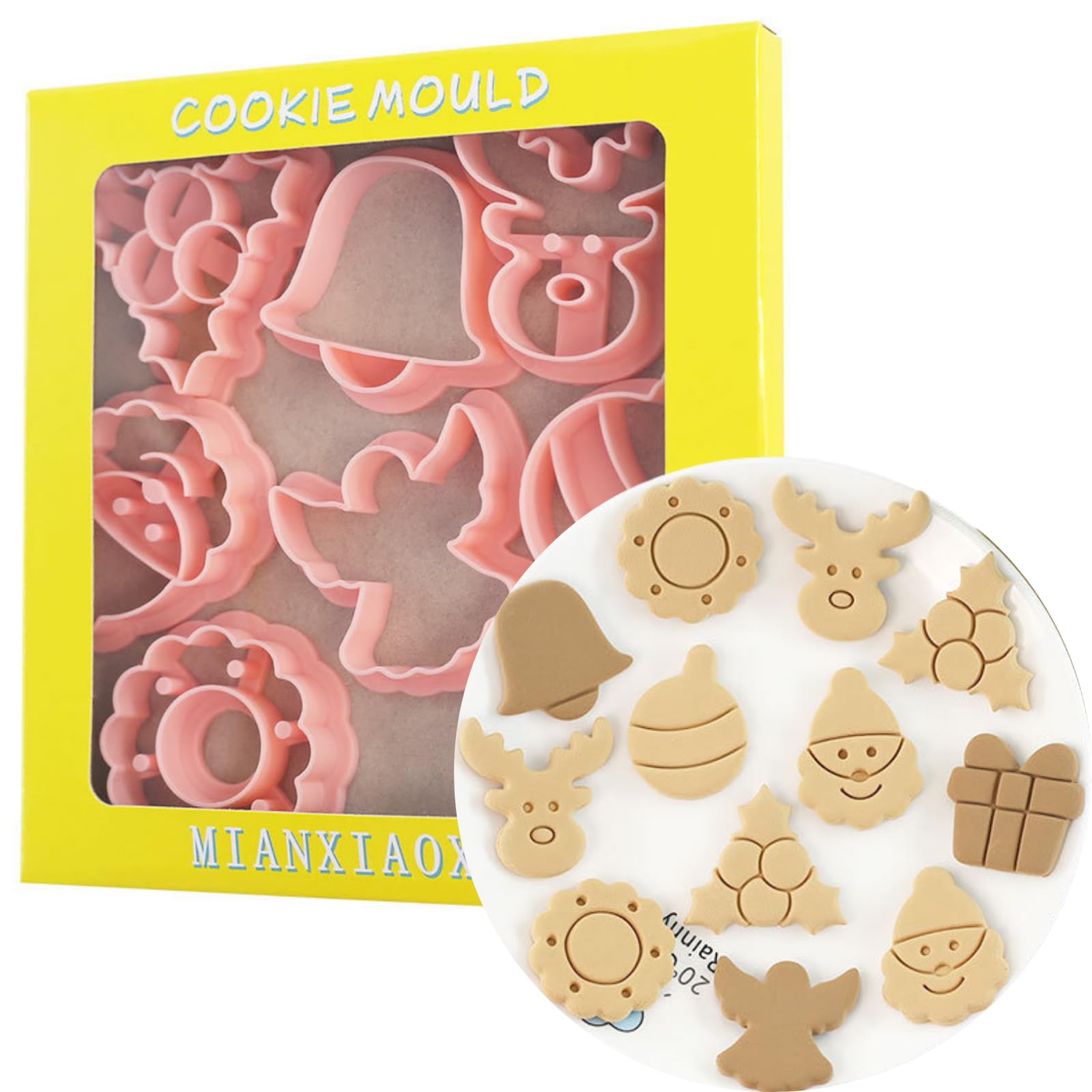 PTaizjjz Mini Christmas Cookie Cutters,8PCS Plastic Xmas Cookie Cutters,Tree,Snowflake,SantaClaus,Reindeer,Gift Box,Angel,Bell,Lantern Biscut Cutters Set — image 1