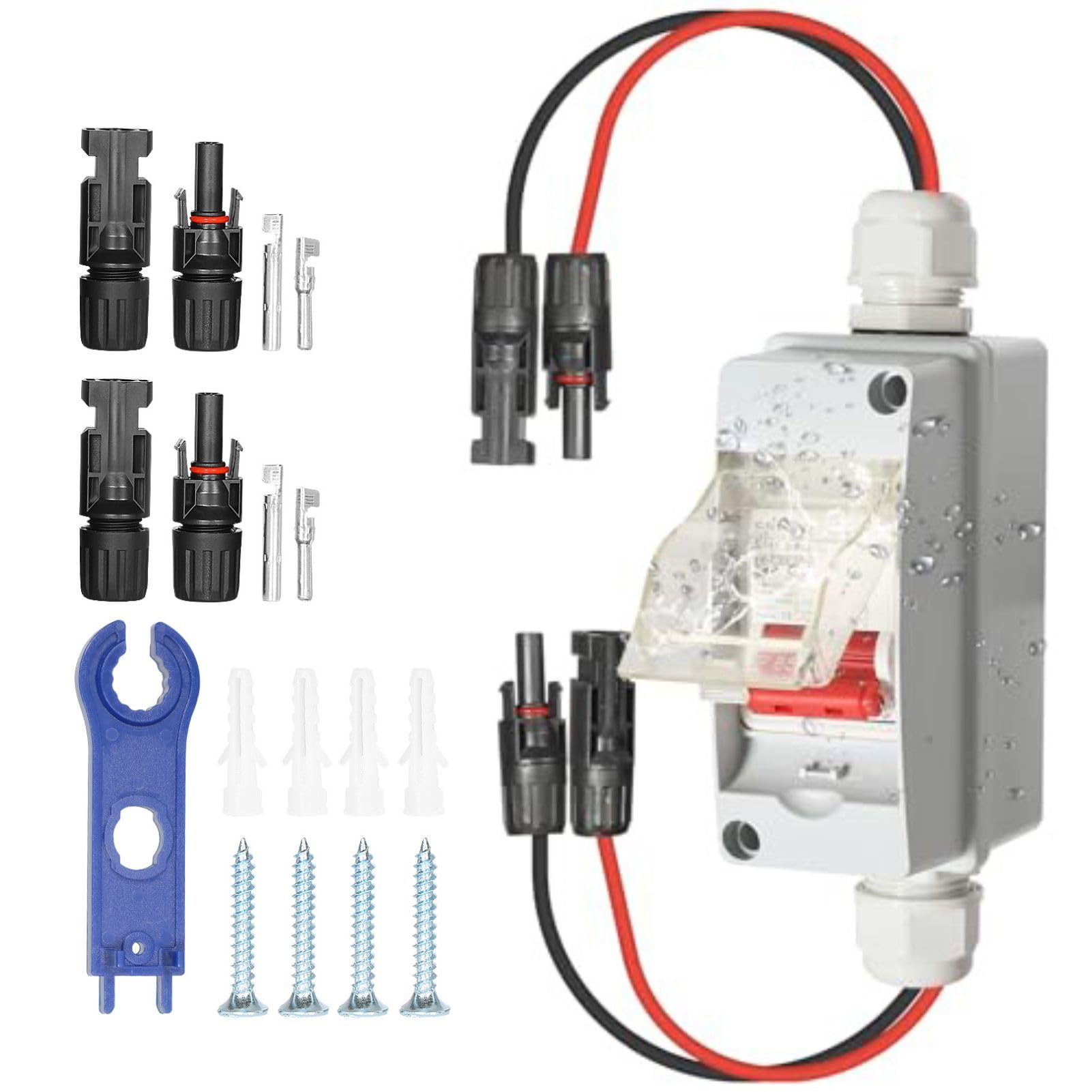 BuyWeek 500V 32A 1 in 1 out 1 String PV DC Isolation Switch Outdoor Waterproof Solar Combiner Box 500V 32A